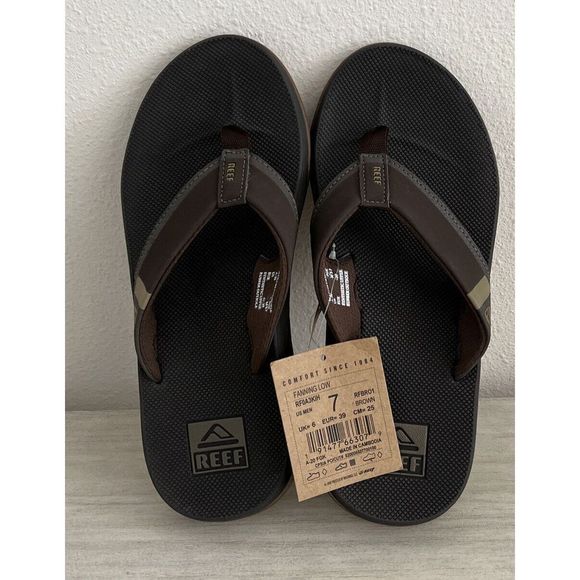 Reef Unisex Men's Sz 7 Women's Sz 8.5 Dk Brown Fanning Low Back Slip On Sandals - Picture 1 of 9